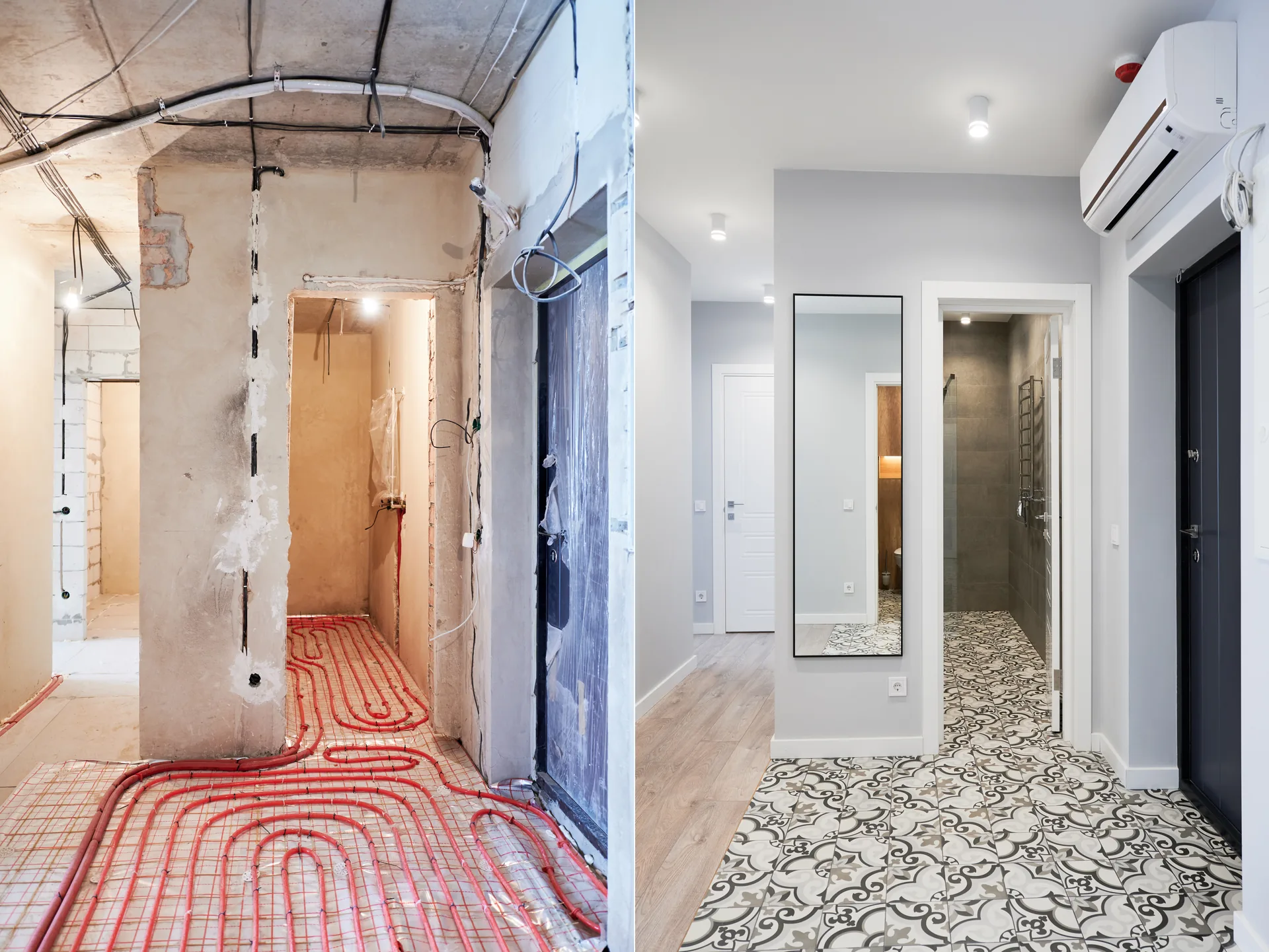 Reforma de piso en Zaragoza — antes y después de la entrada y pasillo